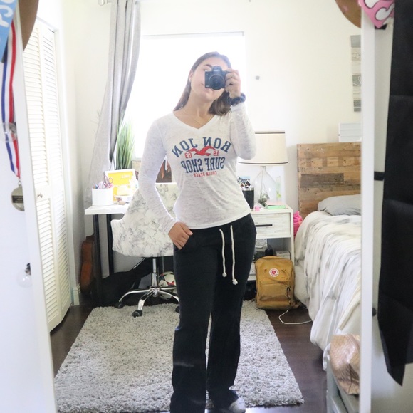 Roxy Oceanside Flare Black Linen Pants - Picture 2 of 5